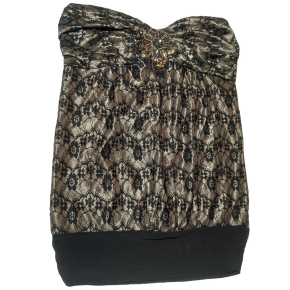 Vintage Y2K Daytrip Shirt Size M Strapless Sheer Floral Lace Tube Top Beaded NOS - Picture 1 of 16